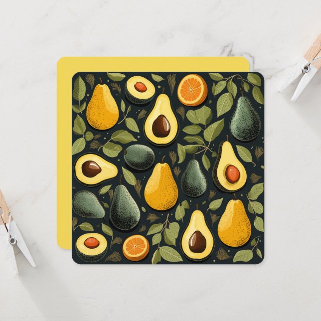 Carte à plat mignonne avocados (Devant/Arrière en situation)
