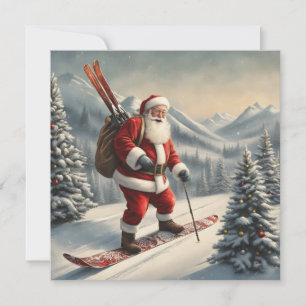 Carte à plat père Noël skis