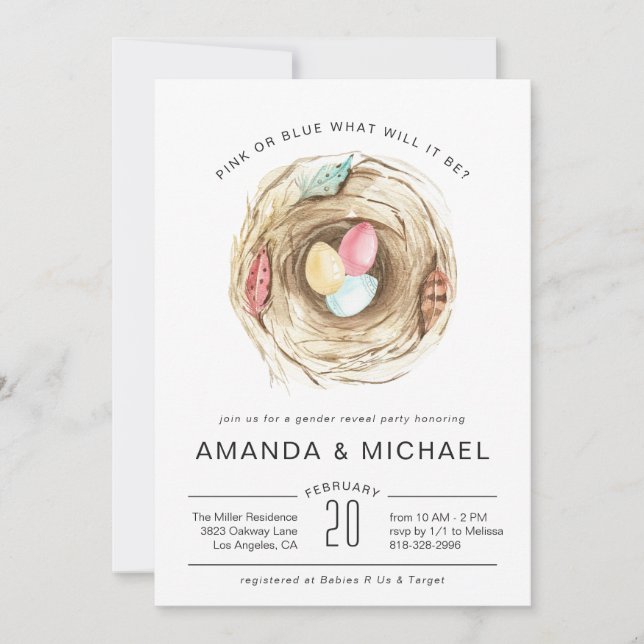 Carte À propos de Hatch | Baby shower de révélation de P (Devant)