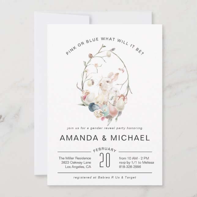 Carte À propos de Hatch | Baby shower de révélation de P (Devant)