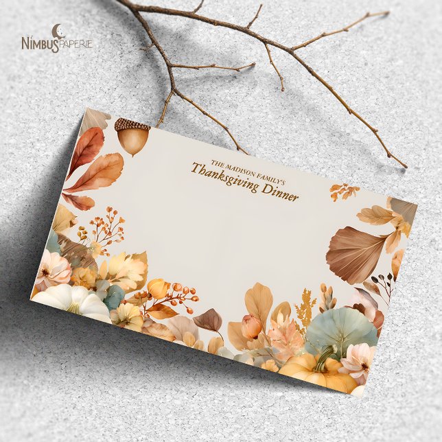 Carte à table plate en blanc Thanksgiving Florals  (Créateur téléchargé)