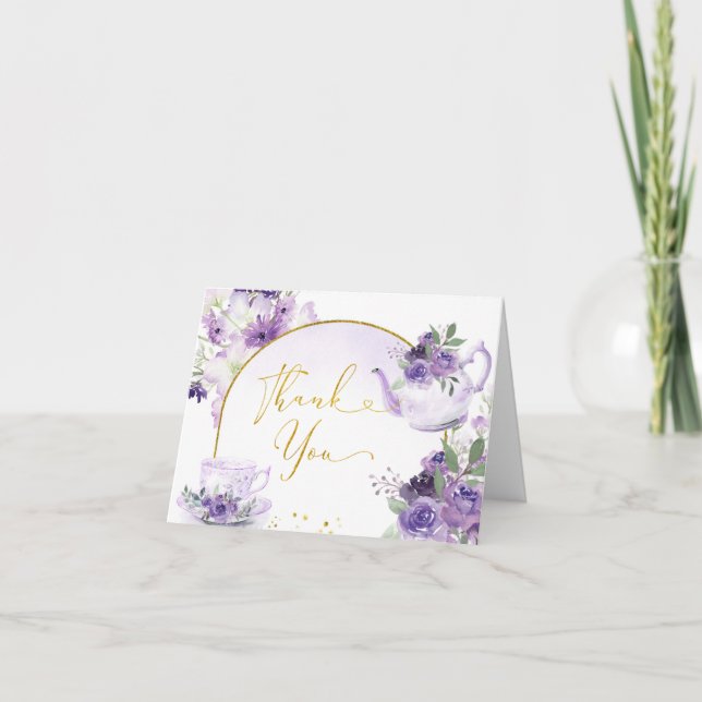 Carte à thé à Fête des mariées florale violet plié (Devant)