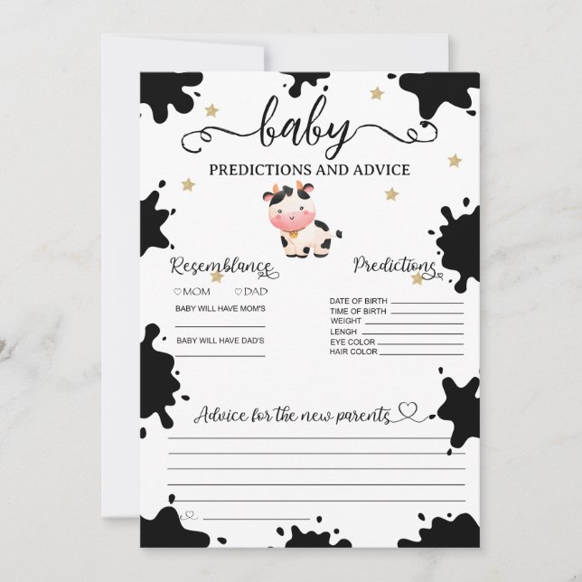 Carte à thème vache pour prédictions de bébé (Devant)