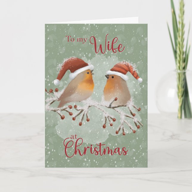 Carte À une femme aux oiseaux de Noël avec des chapeaux  (Devant)