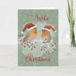 Carte À une femme aux oiseaux de Noël avec des chapeaux 