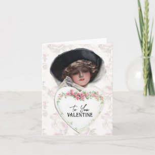 Carte À Valentine Vintage Lady Casquette Coeur Rose Flow