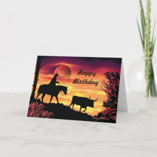 Carte À Vapeur Cowboy Et Longhorn