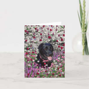 Carte Abby en fleurs - chien noir de laboratoire