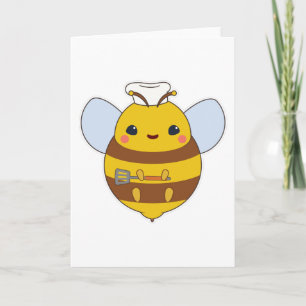 Carte Abeille comme cuisinier avec toque et spatule de c