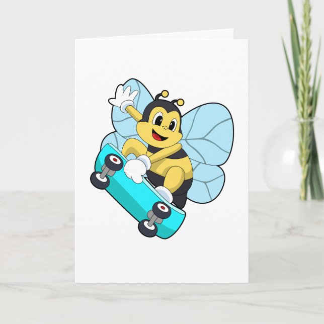 Carte Abeille en patineur avec skateboard (Devant)