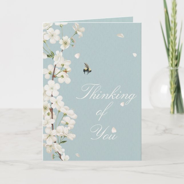 Carte Abeille et fleurs blanches Pensez à vous (Devant)