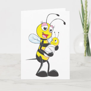 Carte Abeille heureuse de mère et de bébé
