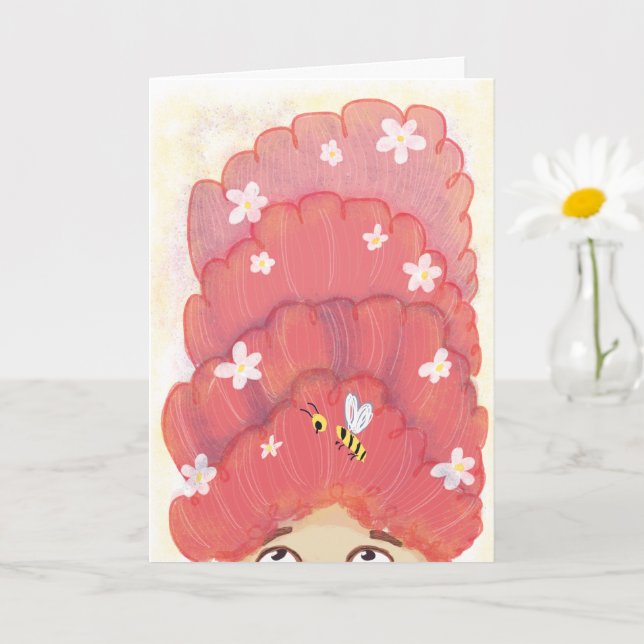 Carte Abeille rose drôle dans vos cheveux Plaisanterie h (Petite plante)