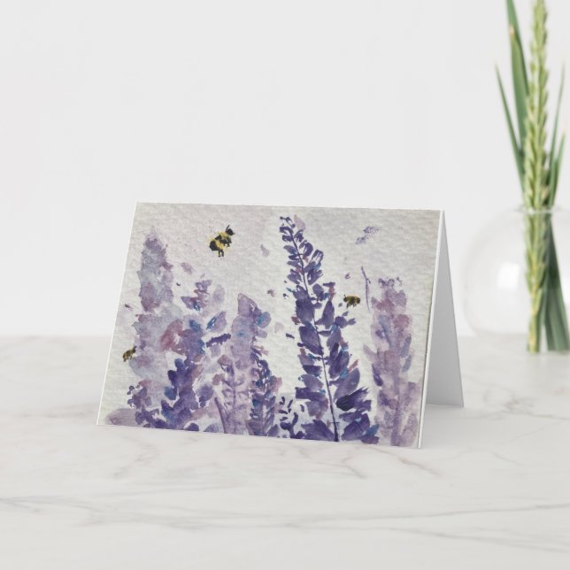 Carte Abeilles aquarelles en lavande (Devant)