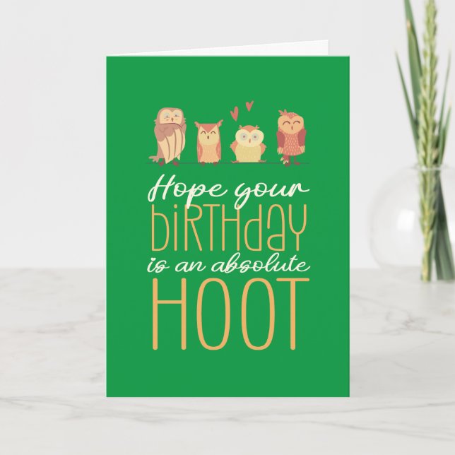 Carte Absolument Hoot Cute Owl Cartoon Pun amusant Anniv (Devant)