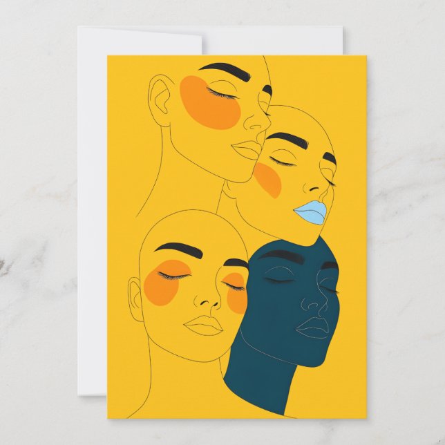 Carte Abstract Line Art Print, Four Overlapping Faces (Devant)