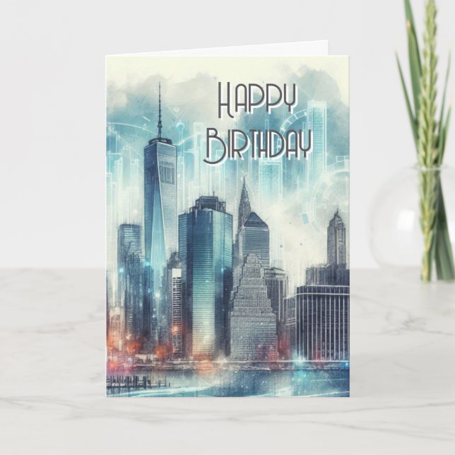 Carte Abstrait New York Skyline Heureux voeux d'annivers (Devant)