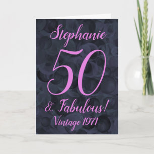 Carte Abstrait noir rose 50 et fabuleux anniversaire