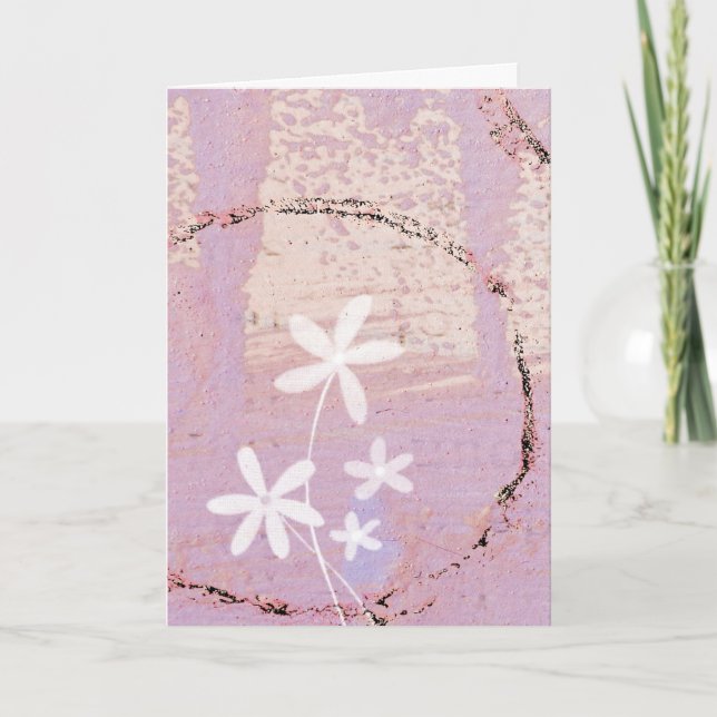 Carte Abstrait rose et fleurs, Anniversaire (Devant)