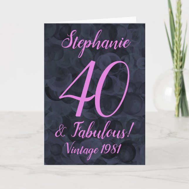 Carte Abstrait rose noir 40 et fabuleux anniversaire (Devant)
