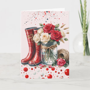 Carte Abstraits Roses rustiques et Rainboots