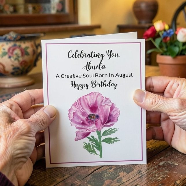 Carte Abuela Joyeux Août Anniversaire Purple Poppy (Créateur téléchargé)