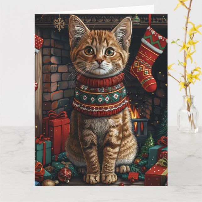 Carte Abyssinian avec les cadeaux de Noël cheminée (Fleur jaune)