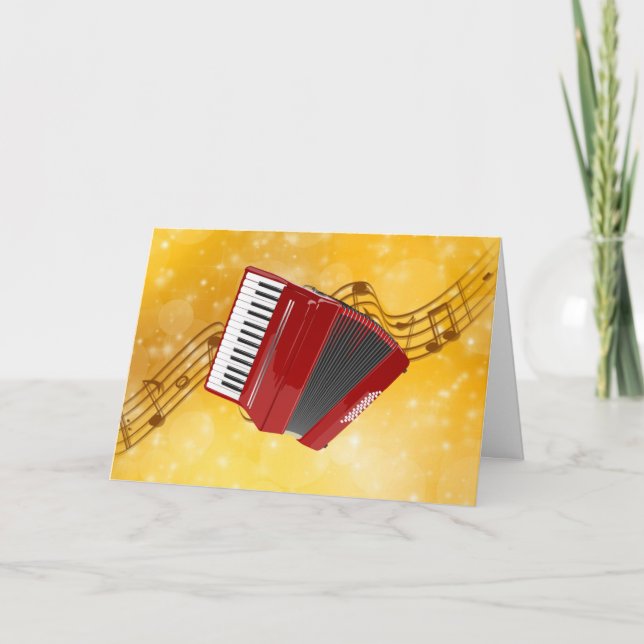 Carte Accordéon rouge sur les notes musicales (Devant)