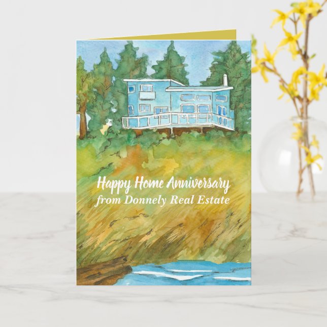 Carte Accueil Joyeux Anniversaire Maison de plage de Rea (Fleur jaune)