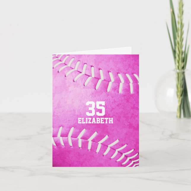 Carte accueil personnalisé simple rose softball sport (Devant)