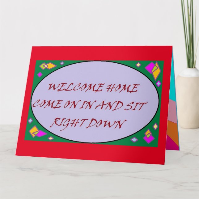 Carte Accueil salutations art design rouge violet (Devant)