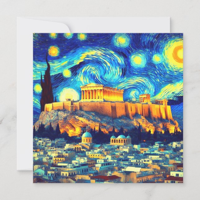 Carte Acropole nocturne étoilée Athènes Grèce (Devant)