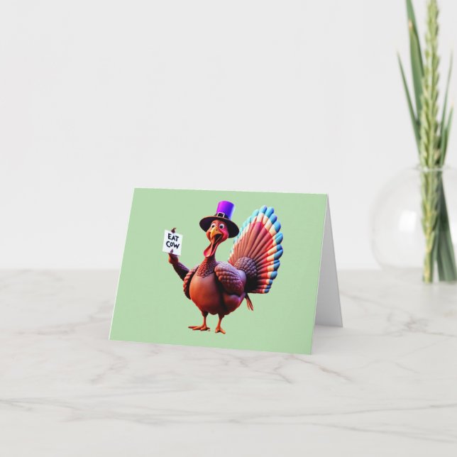 Carte Action de grâce "Manger une vache" Dinde (Devant)
