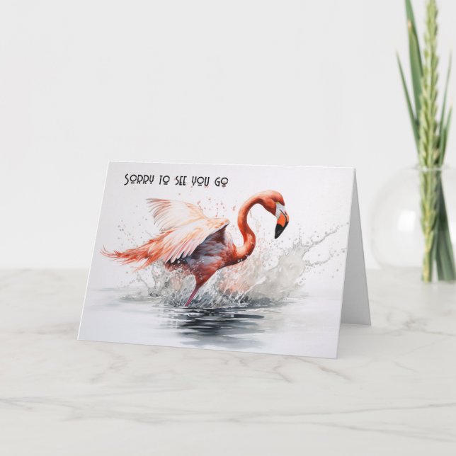 Carte Adieu Flamant rose volant hors de l'eau (Devant)