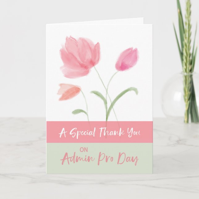 Carte Admin Pro Jour Merci Fleurs roses (Devant)