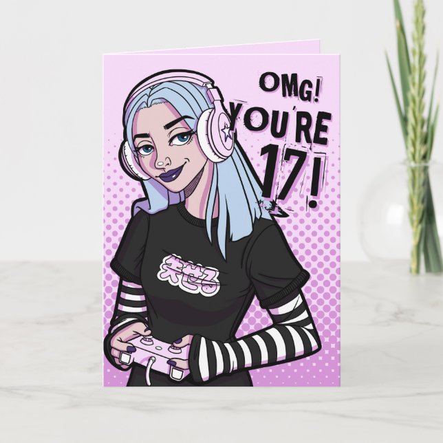 Carte Ado de Punk Gamer fille rose 17e anniversaire (Devant)