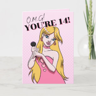 Carte Ado Girl Pink Cartoon Pop Music 14e anniversaire