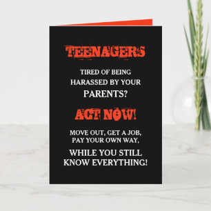 Carte Adolescent drôle   Anniversaire d'ados