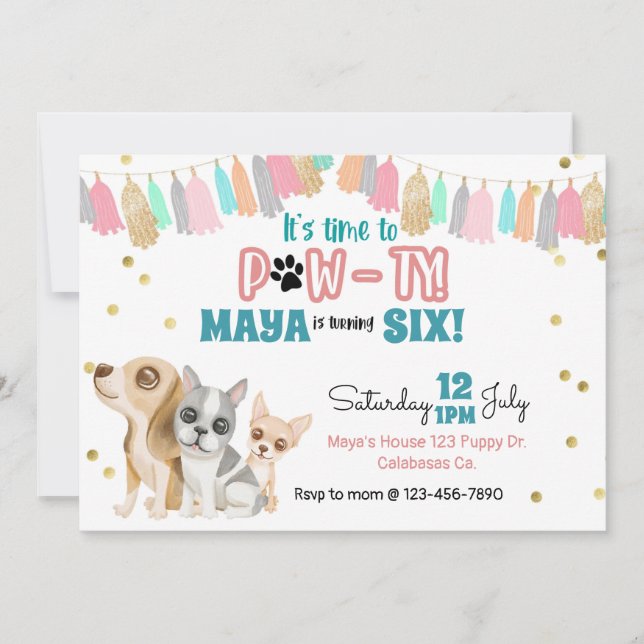 Carte Adopter un chiot, Pawty, Puppy party, Enfants part (Devant)
