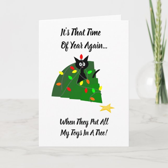 Carte Adoptez : Arbre de Noël de chat : Époque ! (Devant)