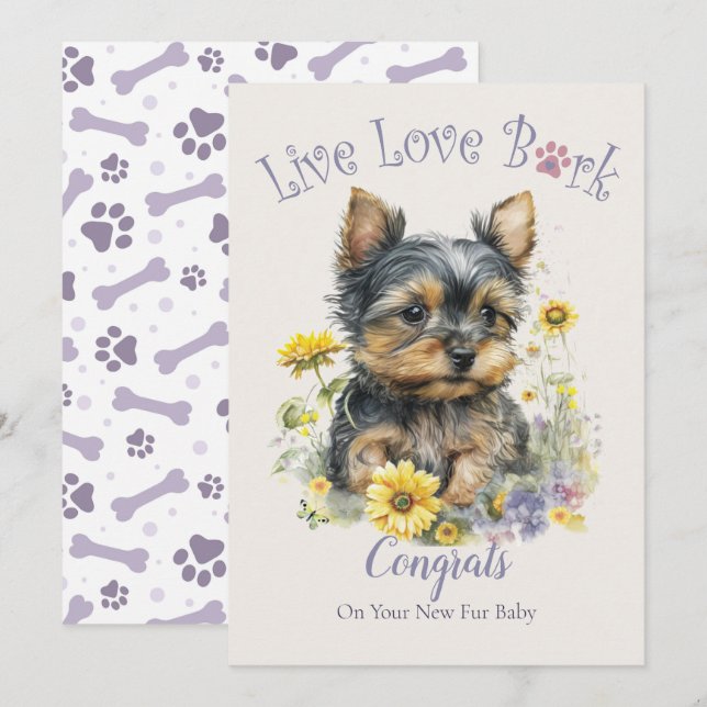 Carte Adoption de chien Yorkie, Jour J'ai été adopté (Devant / Derrière)