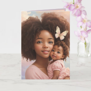 Carte Adorable Africain Américain Bébé Fille & Maman Pas