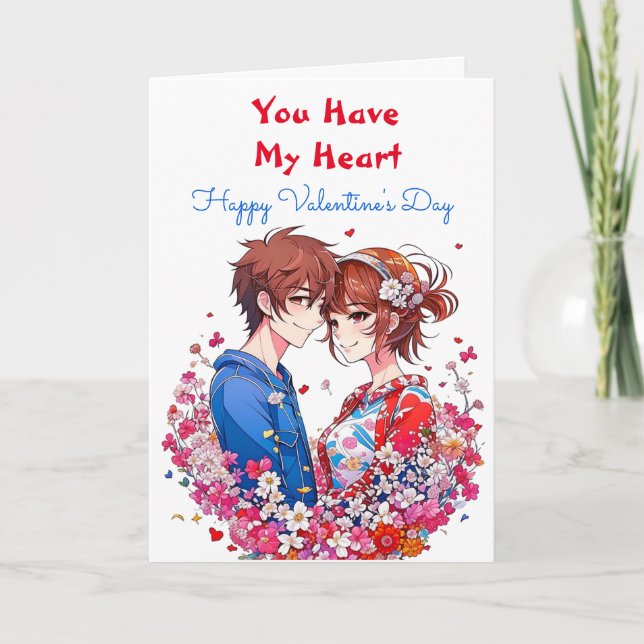 Carte Adorable Anime personnalisée Saint Valentin (Devant)