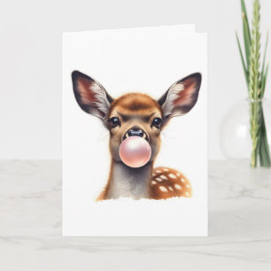 Carte Adorable Cerf soufflant de bulle de gomme Blank