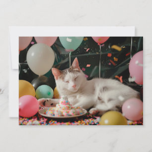 Carte Adorable Chat Anniversaire Design de fête