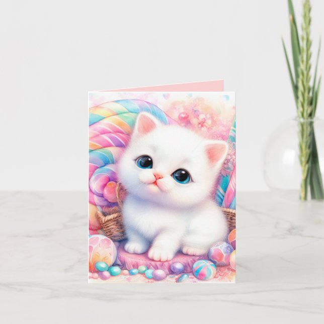 Carte adorable chat bébé bonbon ajouter un message n'imp (Devant)