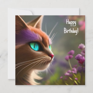 Carte Adorable chat Kitty, Yeux Turquoise