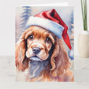 Carte Adorable Cocker Spaniel dans une aquarelle Santa H