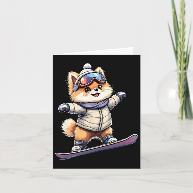 Carte Adorable Corgi Snowboard Amusants Hiver Aventure (Devant)