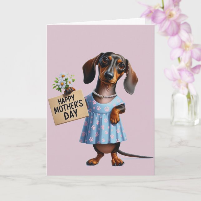 Carte Adorable Dachshund fête des mères (Orchidée)